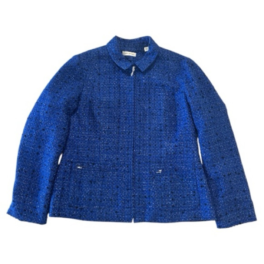 Coldwater Creek | Blue Black Tweed Zip Up Blazer Jacket size 12
